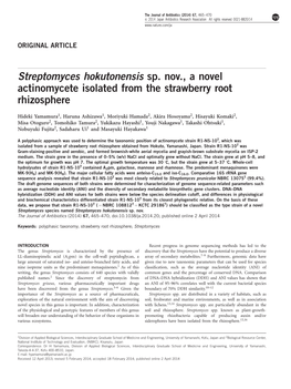 Streptomyces Hokutonensis Sp. Nov., a Novel Actinomycete Isolated from the Strawberry Root Rhizosphere