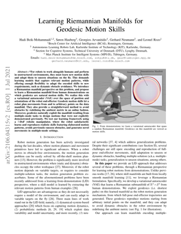 Learning Riemannian Manifolds for Geodesic Motion Skills