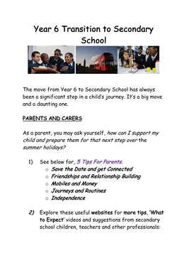Year 6 Transition to Secondary School