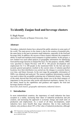 To Identify Zanjan Food and Beverage Clusters