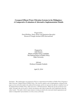 Cocopeat Effluent Water Filtration Systems in the Philippines: a Comparative Evaluation of Alternative Implementation Models