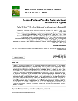 Banana Peels As Possible Antioxidant and Antimicrobial Agents