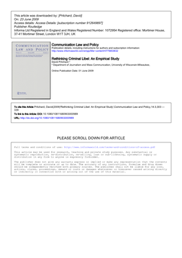 Rethinking Criminal Libel: an Empirical Study David Pritchard a a Department of Journalism and Mass Communication, University of Wisconsin-Milwaukee