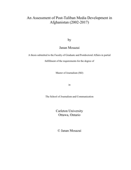 An Assessment of Post-Taliban Media Development in Afghanistan (2002-2017)