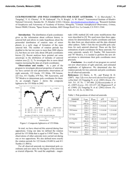 Ccd-Photometry and Pole Coordinates for Eight Asteroids