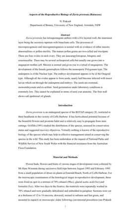 Aspects of the Reproductive Biology of Zieria Prostrata (Rutaceae)