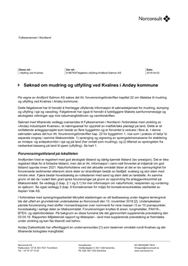 Søknad Om Mudring Og Utfylling Ved Kvalnes I Andøy Kommune
