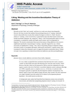 Liking, Wanting and the Incentive-Sensitization Theory of Addiction