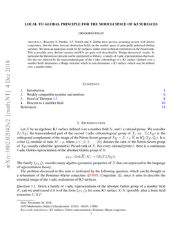 Arxiv:1802.02042V2 [Math.NT] 4 Dec 2018 of Representation Theory