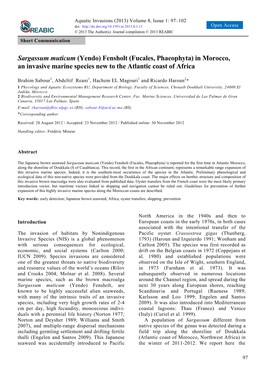 Sargassum Muticum (Yendo) Fensholt (Fucales, Phaeophyta) in Morocco, an Invasive Marine Species New to the Atlantic Coast of Africa