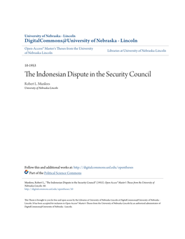 The Indonesian Dispute in the Security Council