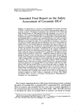 Amended Final Report on the Safety Assessment of Cocamide DEA'