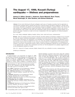 The August 17, 1999, Kocaeli (Turkey) Earthquake — Lifelines and Preparedness