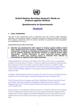 United Nations Secretary-General's Study on Violence Against Children Questionnaire to Governments