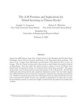 The A-H Premium and Implications for Global Investing in Chinese Stocks∗