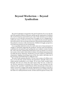 Beyond Workerism — Beyond Syndicalism