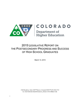 2015 Legislative Report on the Postsecondary Progress and Success of High School Graduates