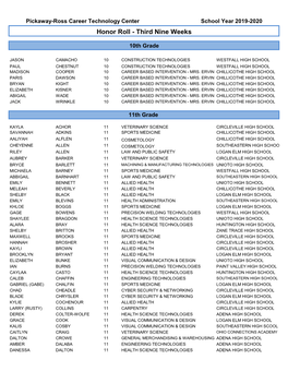 Honor Roll - Third Nine Weeks