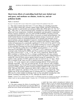 Short‐Term Effects of Controlling Fossil‐Fuel Soot, Biofuel Soot and Gases, and Methane on Climate, Arctic Ice, and Air Pollution Health Mark Z