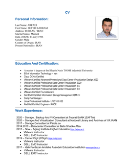 Curriculum Vitae (Example Format)