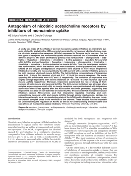 Antagonism of Nicotinic Acetylcholine Receptors by Inhibitors of Monoamine Uptake HE Lo´Pez-Valde´S and J Garcı´A-Colunga