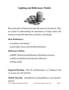 Lighting and Reflectance Models