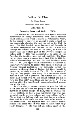 Arthur St. Clair Ellis Beals (Continued from April Issue) CHAPTER III Promotes Peace and Order, 1773-75