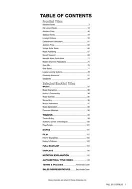 TABLE of CONTENTS Frontlist Titles Backbeat Books