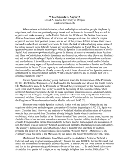 Whose Spain Is It, Anyway? David A. Wacks, University of Oregon Wacks@Uoregon.Edu