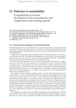 13 Pathways to Sustainability Co-Optimizing Economic Development, the Environment, and Employment and Earning Capacity