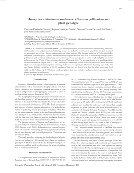 Honey Bee Visitation to Sunflower: Effects on Pollination and Plant