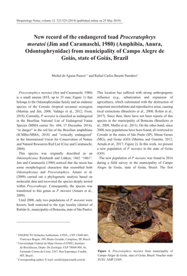 New Record of the Endangered Toad Proceratophrys Moratoi