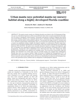 Urban Manta Rays: Potential Manta Ray Nursery Habitat Along a Highly Developed Florida Coastline