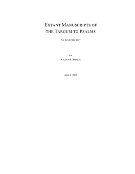 Extant Manuscripts of the Targum to Psalms