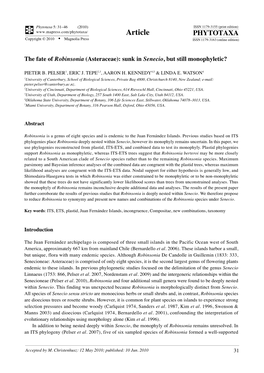 Phytotaxa 5: 31–46 (2010) the Fate of Robinsonia (Asteraceae)