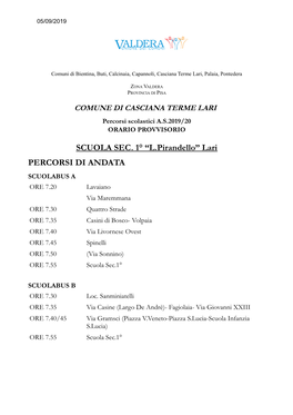 SCUOLA SEC. 1° “L.Pirandello” Lari PERCORSI DI ANDATA