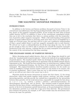 Lecture Notes 9 the MAGNETIC MONOPOLE PROBLEM