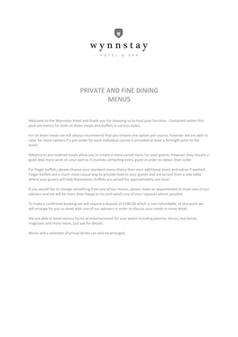 Private Dining and Fine Dining Menus