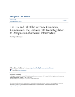 Interstate Commerce Commission: the Ort Tuous Path from Regulation to Deregulation of America's Infrastructure Paul Stephen Dempsey