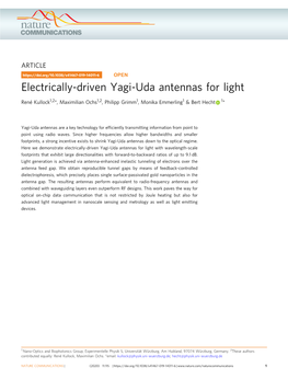 Electrically-Driven Yagi-Uda Antennas for Light