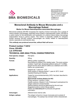 Monoclonal Antibody to Mouse Monocytes And