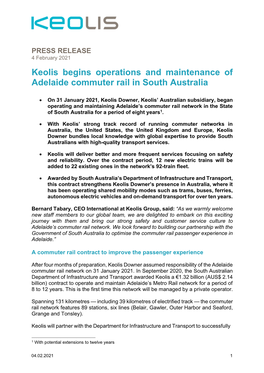 Keolis Begins Operations and Maintenance of Adelaide Commuter Rail in South Australia