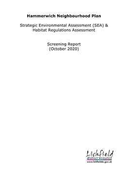 Hammerwich Neighbourhood Plan Strategic Environment and Habitat Regulations Assessment