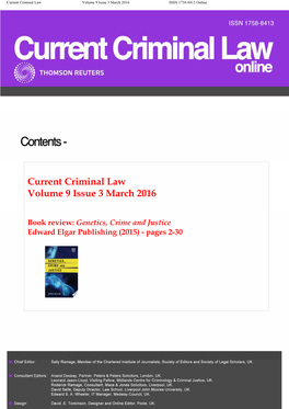 Current Criminal Law Volume 9 Issue 3 March 2016 ISSN 1758-8413 Online