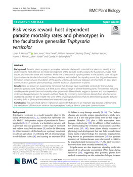 Host Dependent Parasite Mortality Rates and Phenotypes in the Facultative Generalist Triphysaria Versicolor Loren A