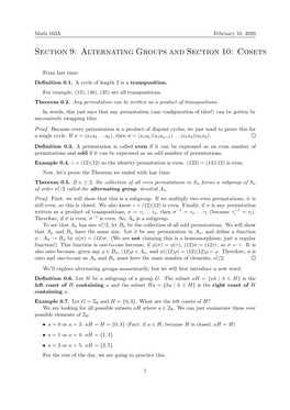 Section 9: Alternating Groups and Section 10: Cosets