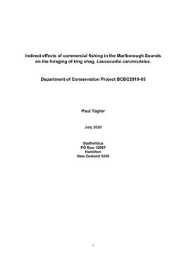 Indirect Effects of Commercial Fishing in the Marlborough Sounds on the Foraging of King Shag, Leucocarbo Carunculatus