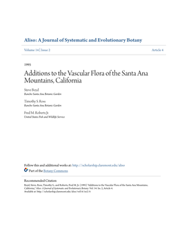 Additions to the Vascular Flora of the Santa Ana Mountains, California Steve Boyd Rancho Santa Ana Botanic Garden