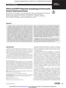 MDH1 and MPP7 Regulate Autophagy in Pancreatic Ductal Adenocarcinoma Maria New1,Tim Van Acker1, Jun-Ichi Sakamaki2, Ming Jiang3, Rebecca E