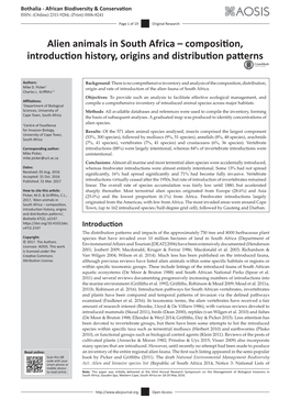 Alien Animals in South Africa – Composition, Introduction History, Origins and Distribution Patterns